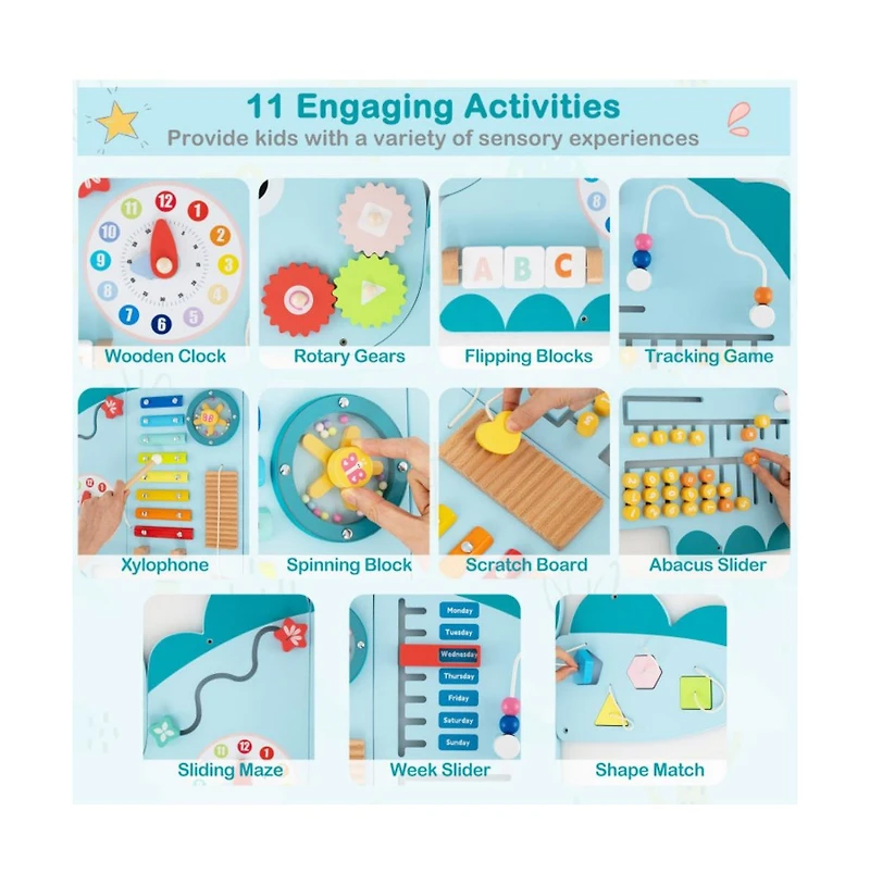 Montessori Wall Activity Board with Sensory Learning Games for Toddlers