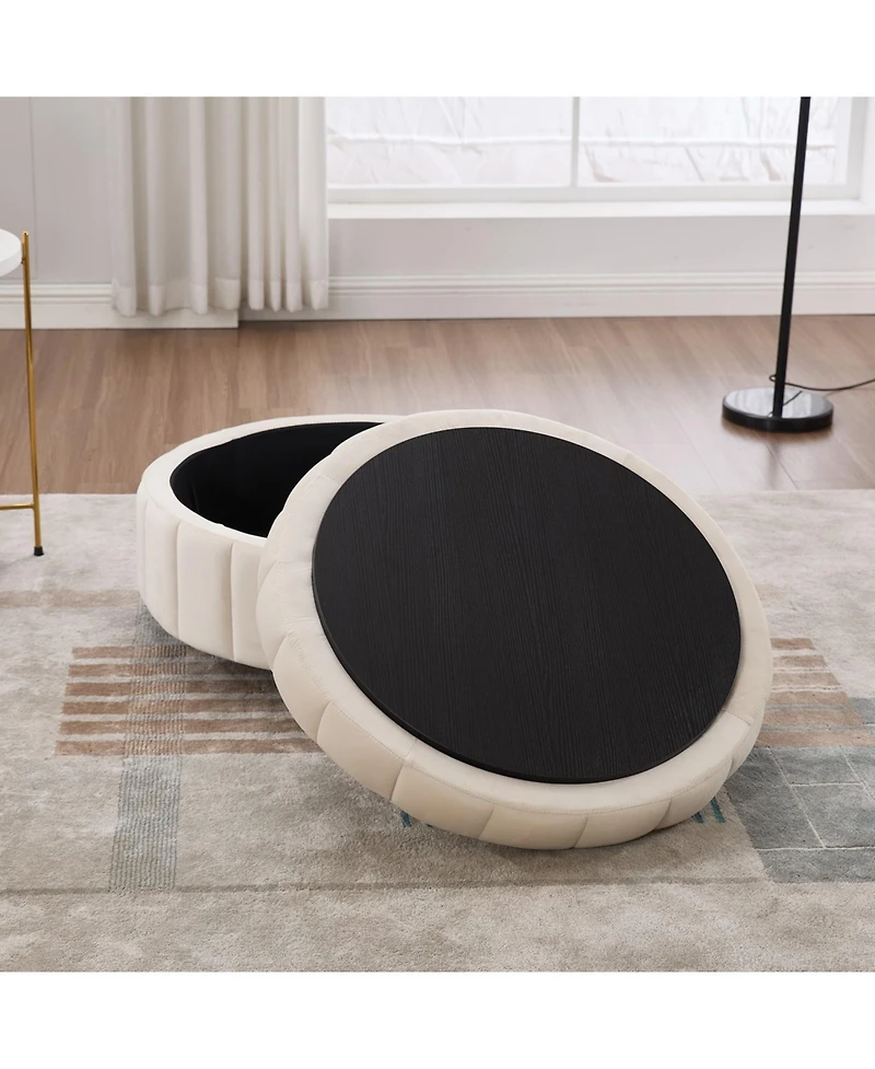 Streamdale Furniture 31.5" Beige Velvet Storage Ottoman with Reversible Lid