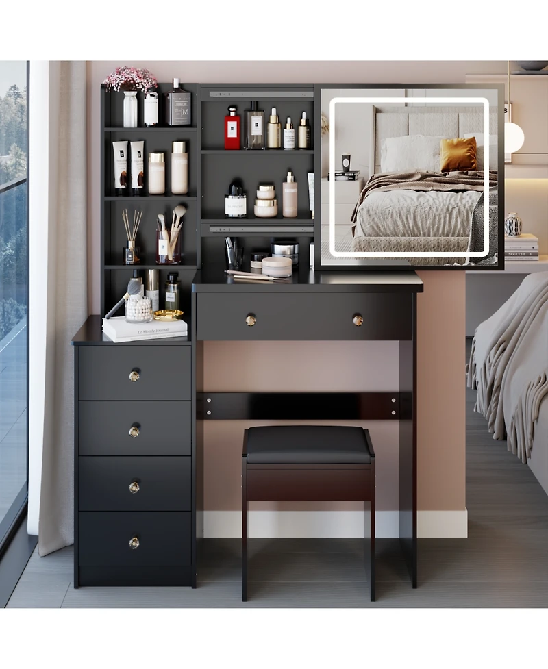 Streamdale Furniture 37" Led Mirror Vanity Table with Stool