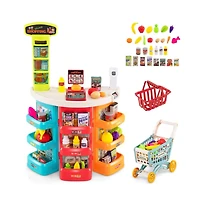 Hongge Kids Grocery Store Playset with Checkout Counter Shopping Cart and Pretend Food Accessories