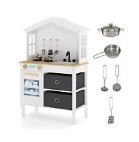 Hongge Kids Wooden Play Kitchen Set with Storage and Accessories for Imaginative Cooking