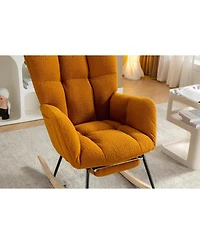 Streamdale Furniture Teddy Fabric Rocking Chair With Adjustable Footrest,Caramel
