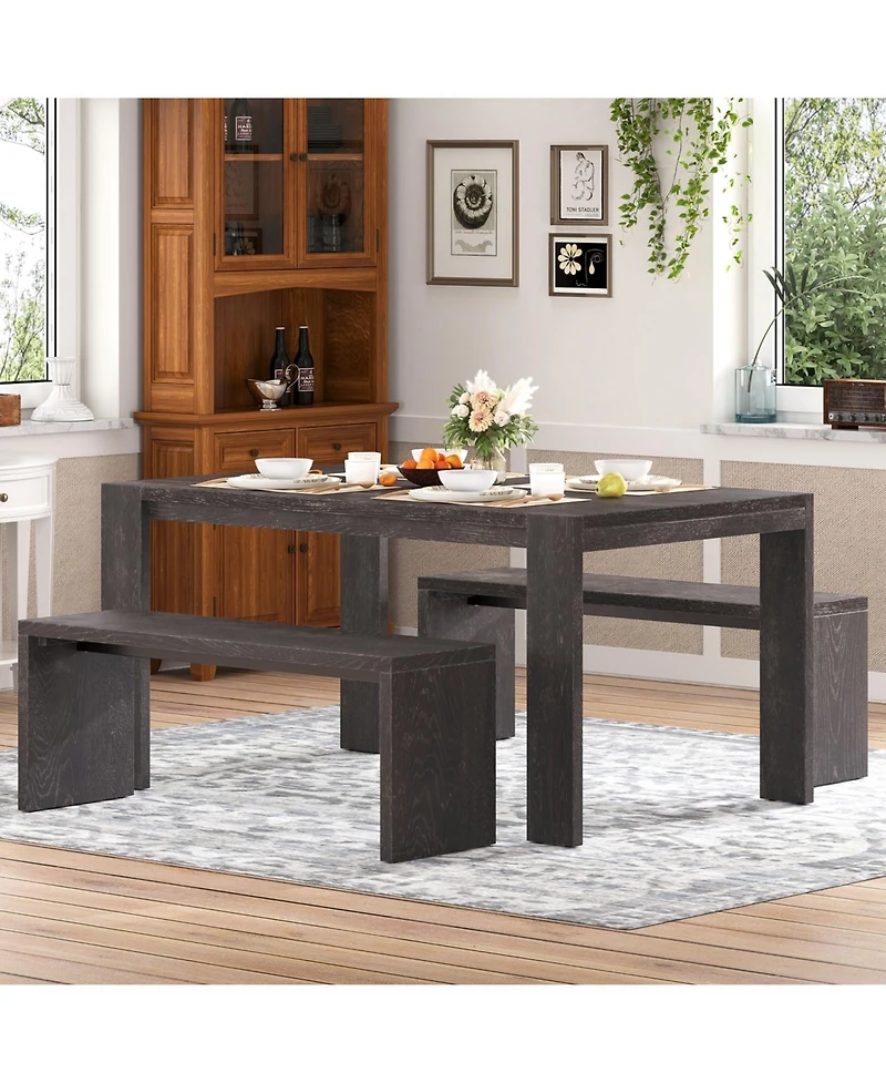 Streamdale Furniture 3-Piece Farmhouse Dining Set Table & 2 Benches