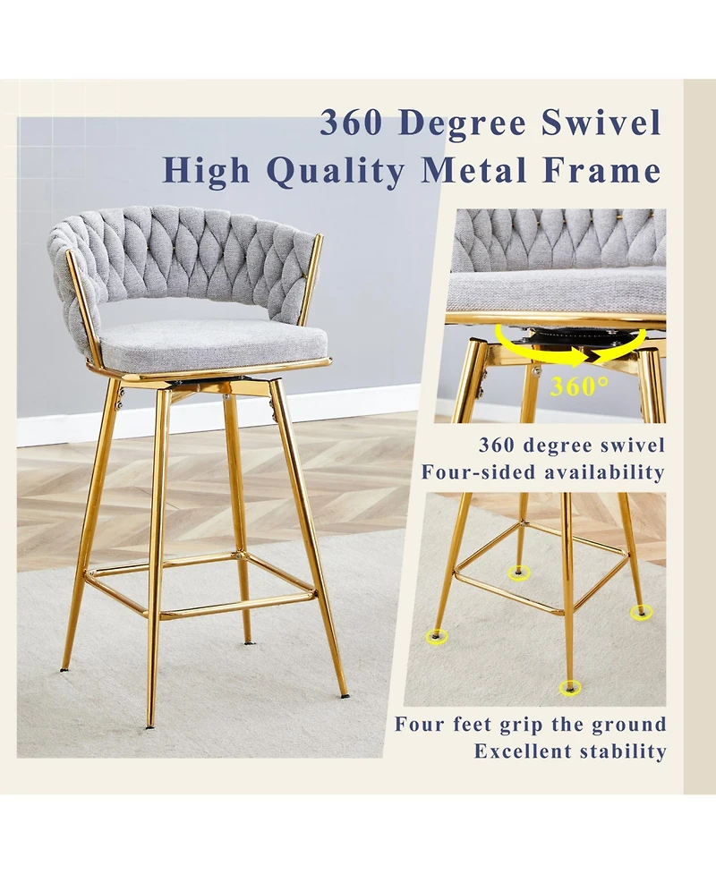 Streamdale Furniture Rotating Beige Linen Bar Stools - Golden Legs