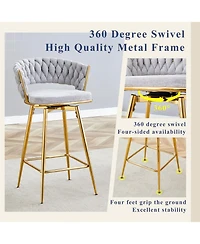 Streamdale Furniture Rotating Beige Linen Bar Stools - Golden Legs