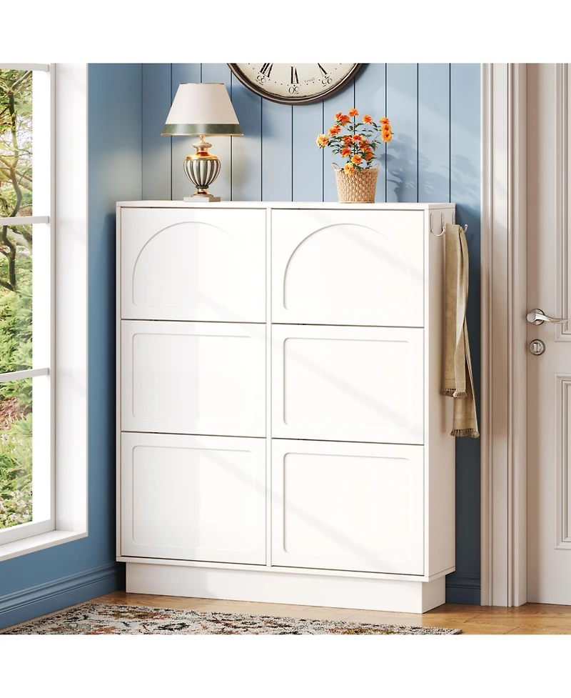 Streamdale Furniture Streamdale Elegant Narrow Shoe Cabinet with 6 Drawers & Hooks