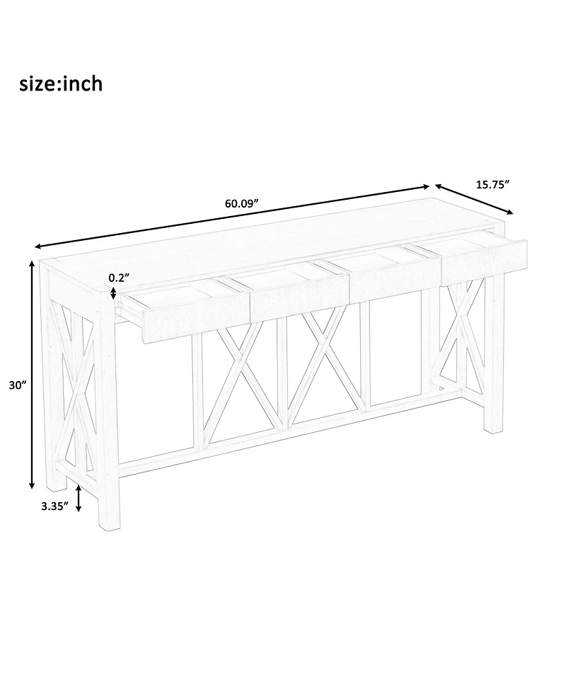 Streamdale Furniture 60" Acacia Console Table - Crisscross Design & 4 Drawers
