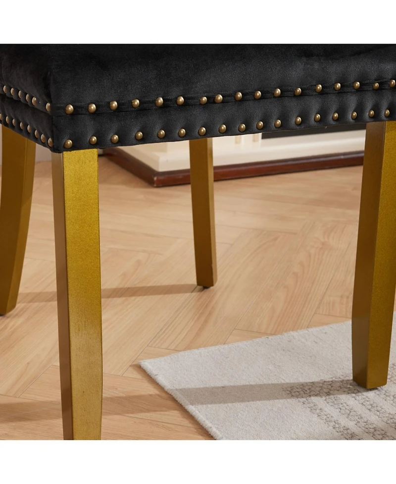 Streamdale Furniture Mid-Century Tufted Velvet Dining Chairs, Lion Head Ring, Gold Legs, Blue, 2-Pcs