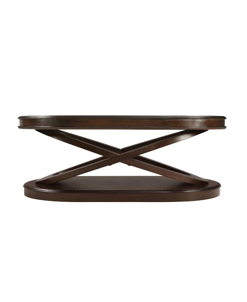 Streamdale Furniture Wood Oval Coffee Table with X-Base & Open Storage - Espresso