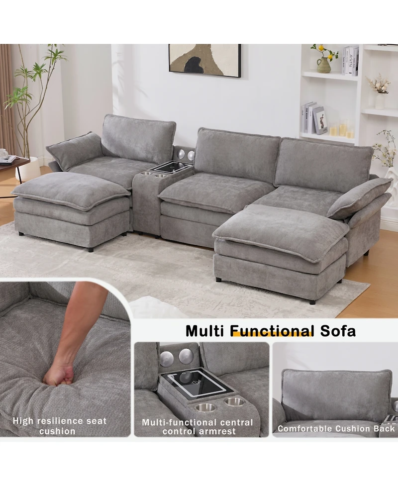 Streamdale Furniture U-Shaped Sectional Sofa- Storage, Wireless Charging, Bluetooth