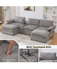 Streamdale Furniture U-Shaped Sectional Sofa- Storage, Wireless Charging, Bluetooth