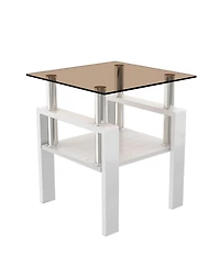 Streamdale Furniture Modern Glass Tea/Coffee Table Set - Brown/White