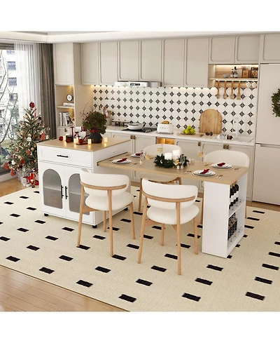 Streamdale Furniture 80" Expandable Kitchen Island, Solid Wood Top, Power Outlet, Mobile Cart