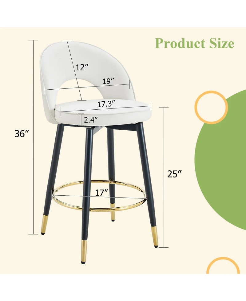 Streamdale Furniture White Pu Bar Chairs Metal Legs Set of 2