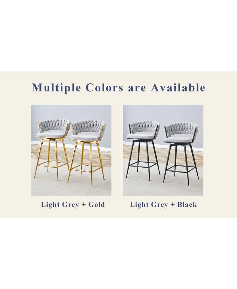 Streamdale Furniture Swivel Bar Stools Cotton Linen Cushions Rust-Proof Metal Frame