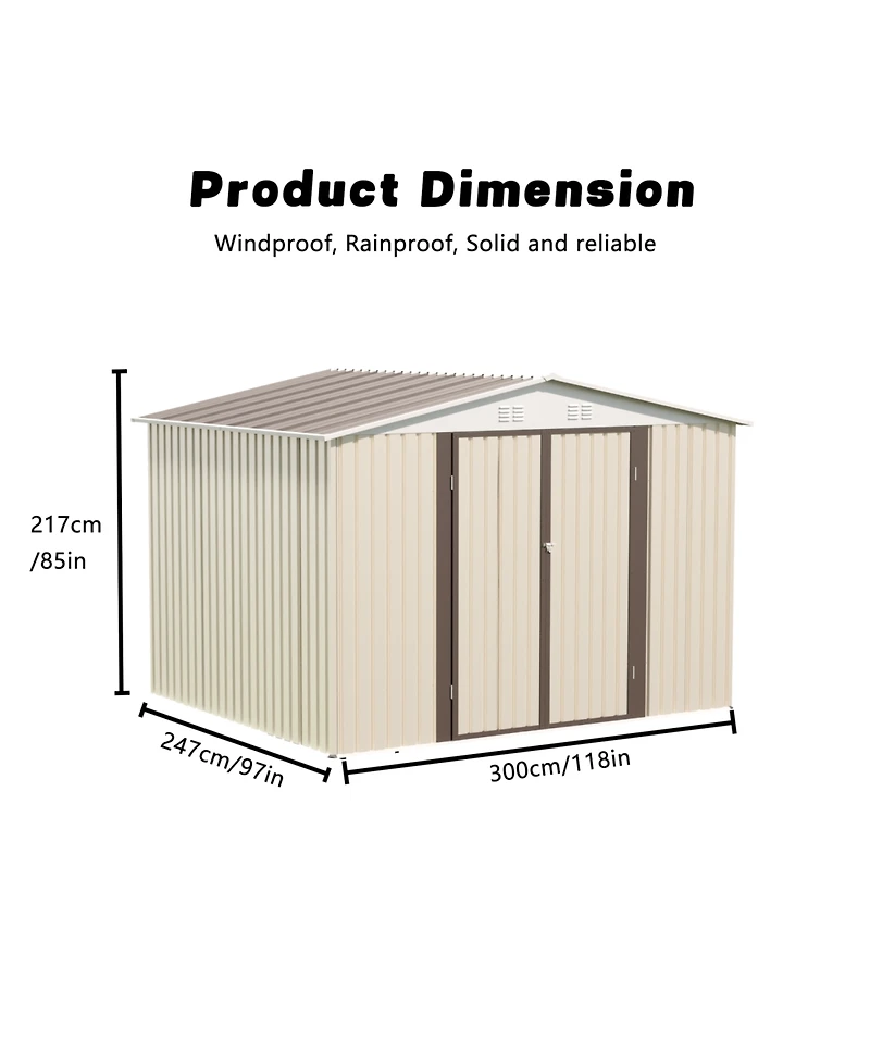 Streamdale Furniture 10x8 ft White Garden Shed with Aluminum Frame & Door