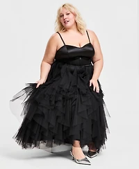 City Studios Trendy Plus Corset-Bodice Ruffled-Skirt Gown