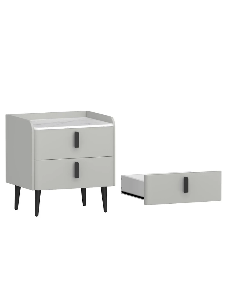 Streamdale Furniture Gray Nightstand with Marble Top & 2 Drawers