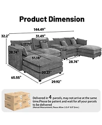 Streamdale Furniture Streamdale U Shaped Cloud Couch, 144" Modular Chenille Sofa with Ottoman & Storage