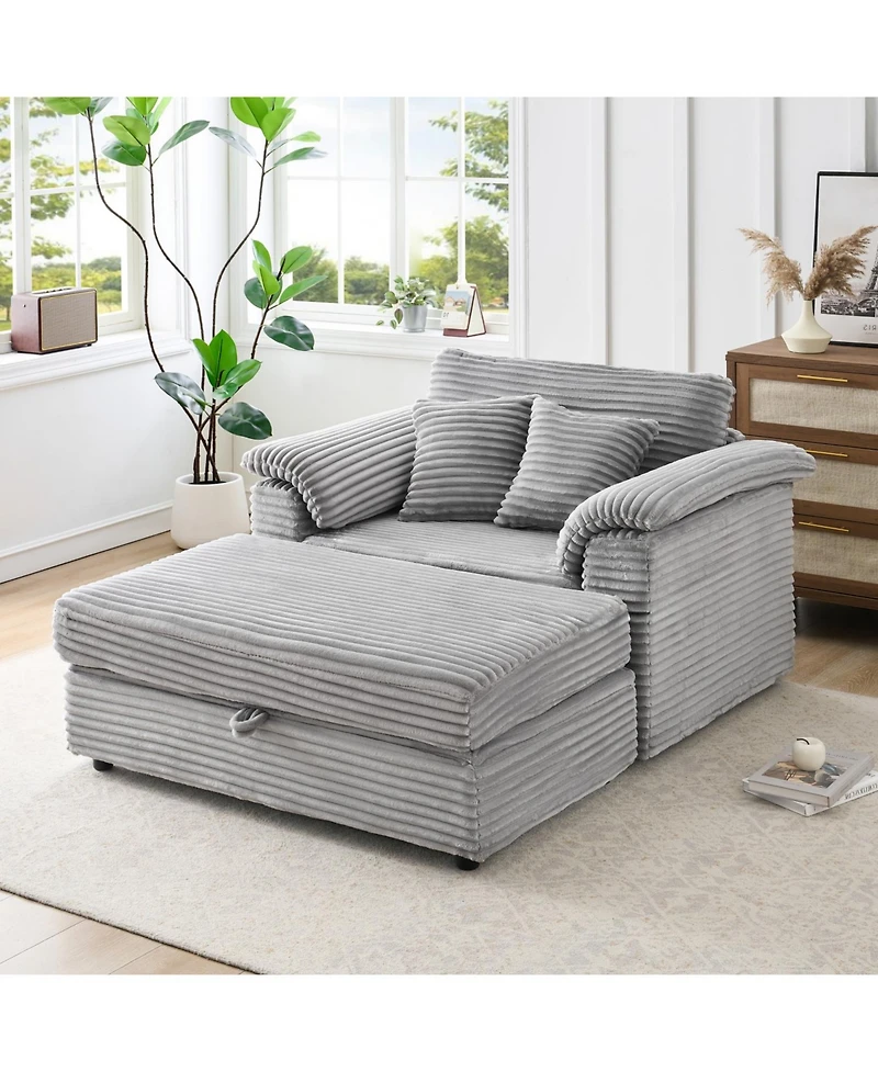 Streamdale Furniture Corduroy Armchair Set w/ Usb & Storage