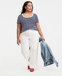 On 34th Trendy Plus Primavera Stripe Scoop Neck Short-Sleeve T-Shirt, Macy's Exclusive