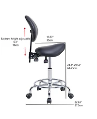 Streamdale Furniture Saddle Stool Chair with Backrest, Swivel Hydraulic Tilt Seat, Wheels & Footrest for Medical, Dental & Clinic Use