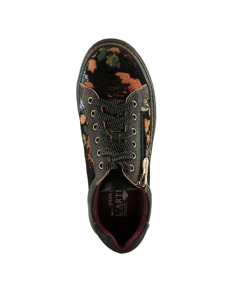 L'Artiste Danli-Fab Fashion Sneakers | Leather & Tapestry Print Lace-Up With Side Zipper