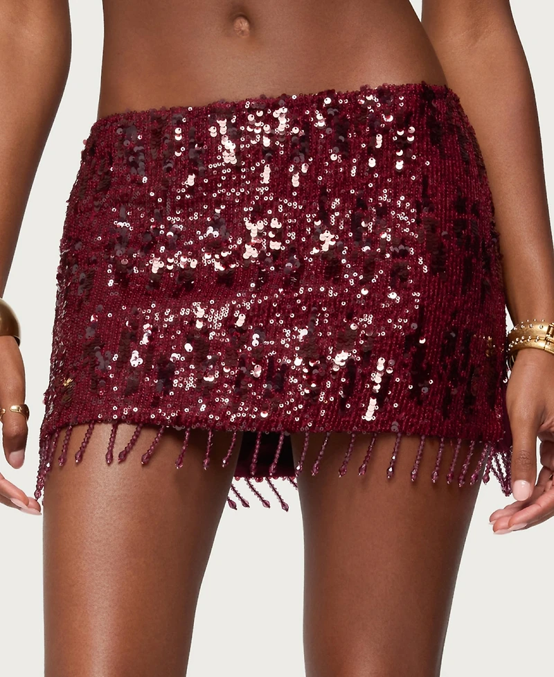 Edikted Women's Dalis Fringed Sequin Mini Skirt