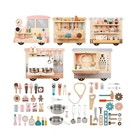 Kids Wall Mounted Sensory Activity Train with Five Skill Building Play Stations