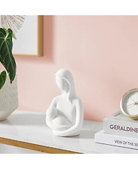 Danya B Hans White Abstract Mother Holding Baby Matte Ceramic Sculpture
