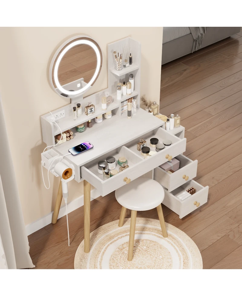 Streamdale Furniture 3-Color Vanity Table w/ Mirror Lights & Charger