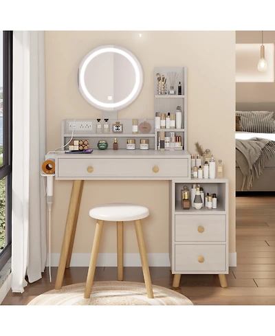 Streamdale Furniture 3-Color Vanity Table w/ Mirror Lights & Charger