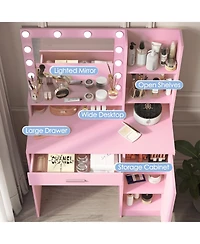 Streamdale Furniture Vanity Desk with Mirror, 3-Level Storage Dresser, Adjustable Lighting