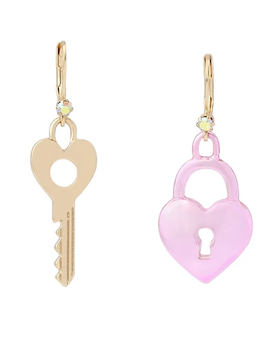 Betsey Johnson Faux Stone Sweetheart Lock Key Drop Earrings
