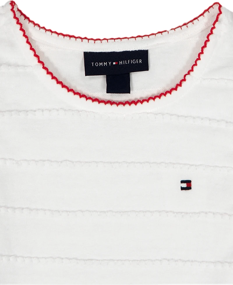 Tommy Hilfiger Baby Girls' Crochet Trim Striped Top and Patch Pocket Wide Leg Pants, 2-Piece Set