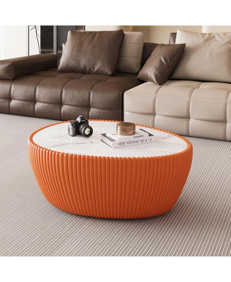 Streamdale Furniture Streamdale Light Marble Top Leather Modern Sofa Table