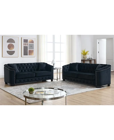 Streamdale Furniture Streamdale 3-seater + 3-seater Combination sofa.Velvet black