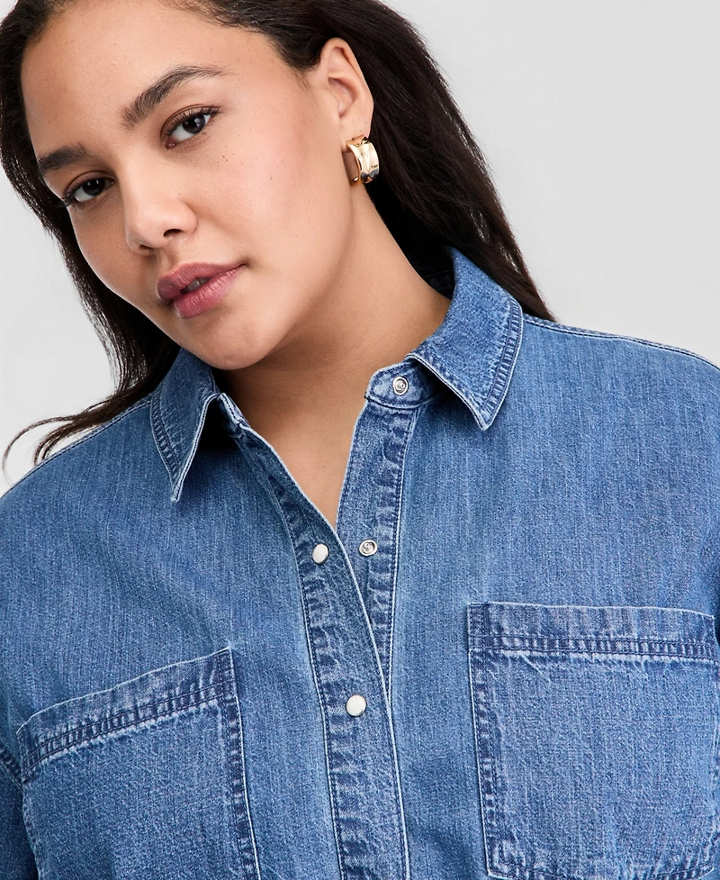 On 34th Trendy Plus Geneva Cotton Snap-Front Shirt, Macy's Exclusive