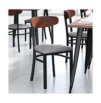Emma+Oliver Yara Industrial Dining Chair with Rolled Steel Frame and Solid Wood Seat - 500 lbs. Static Weight Capacity