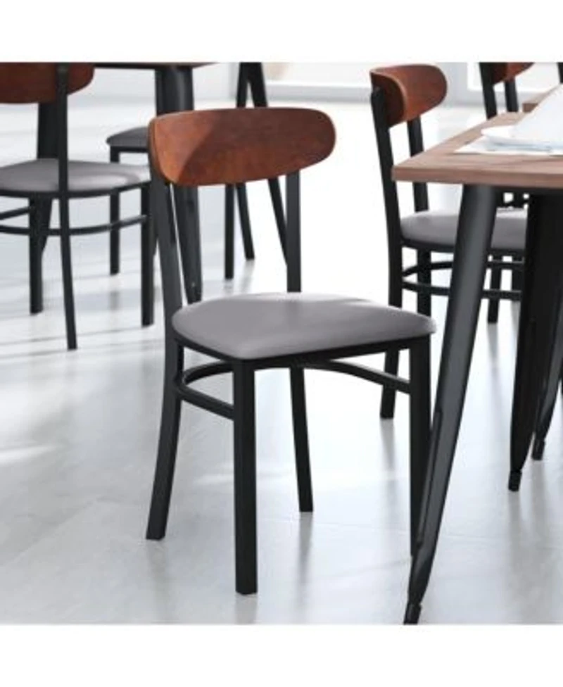 Emmaoliver Yara Industrial Dining Chair With Rolled Steel Frame Solid Wood Seat