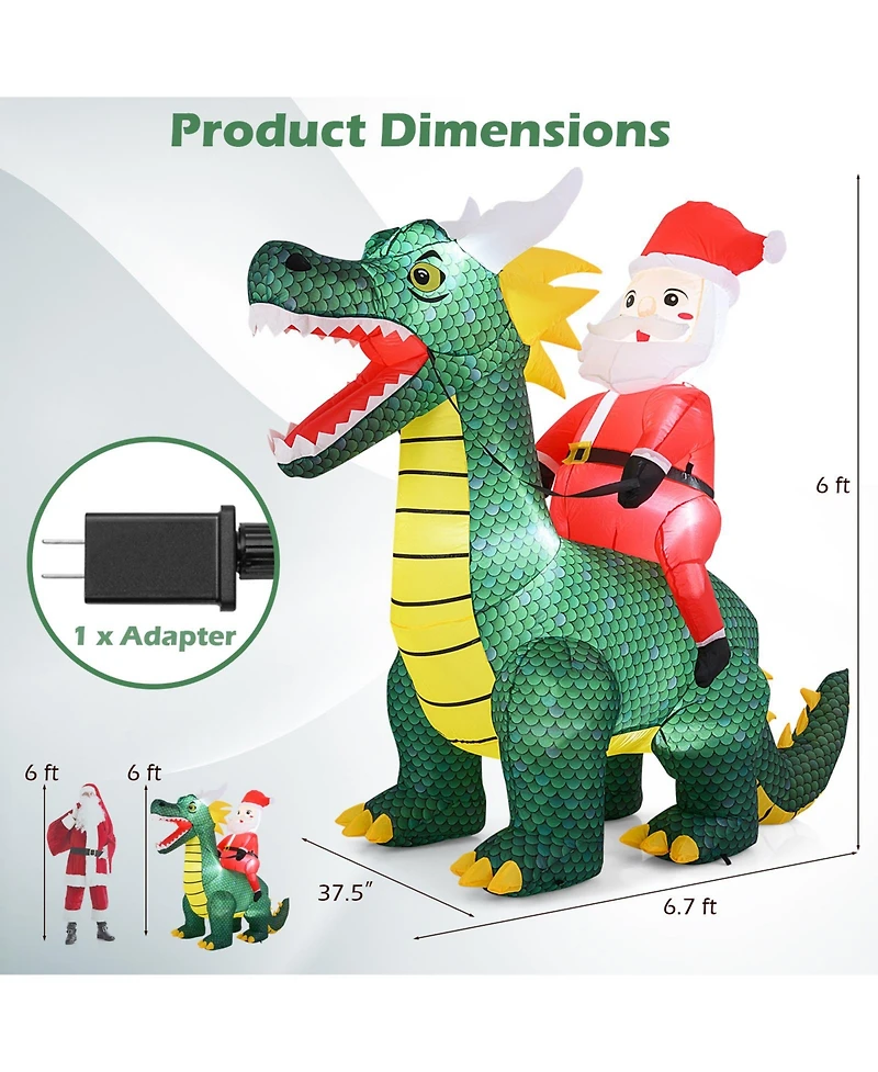 Gymax 6.7 Ft Christmas Inflatable Santa Claus Ride on Dinosaur
