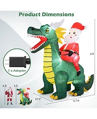 Gymax 6.7 Ft Christmas Inflatable Santa Claus Ride on Dinosaur