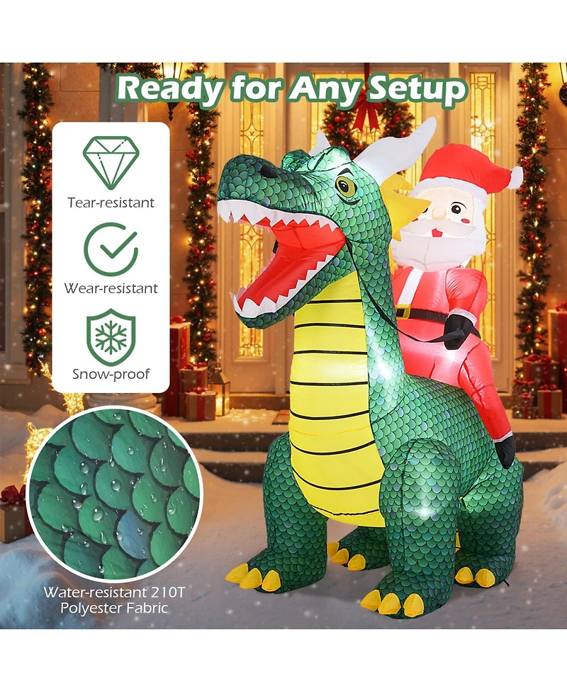 Gymax 6.7 Ft Christmas Inflatable Santa Claus Ride on Dinosaur