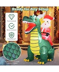 Gymax 6.7 Ft Christmas Inflatable Santa Claus Ride on Dinosaur