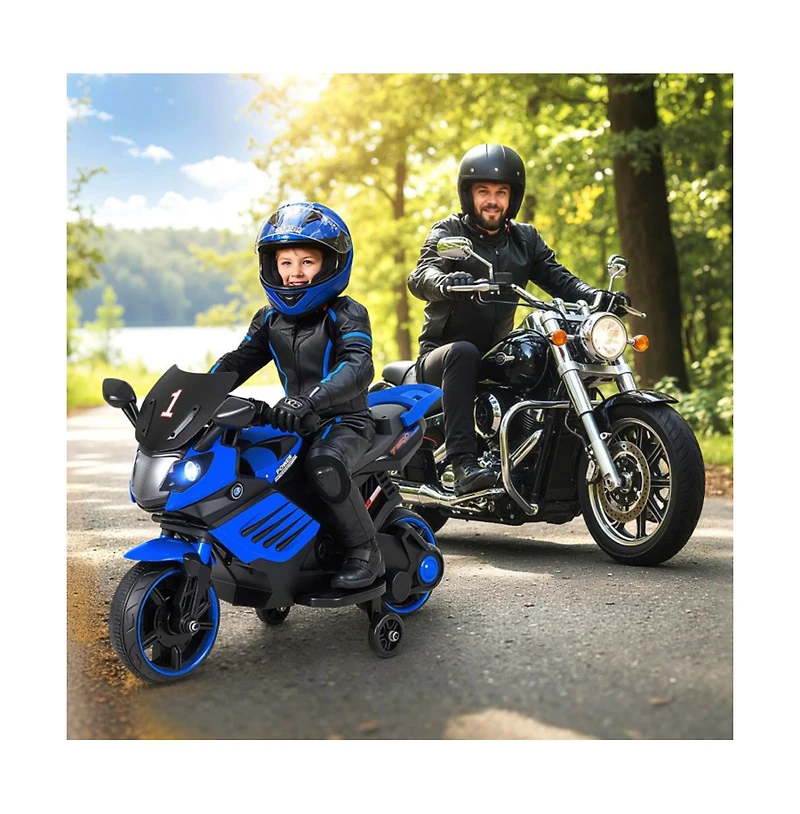 Hongge Kids Electric Ride On Motorcycle with Training Wheels and Realistic Driving Features