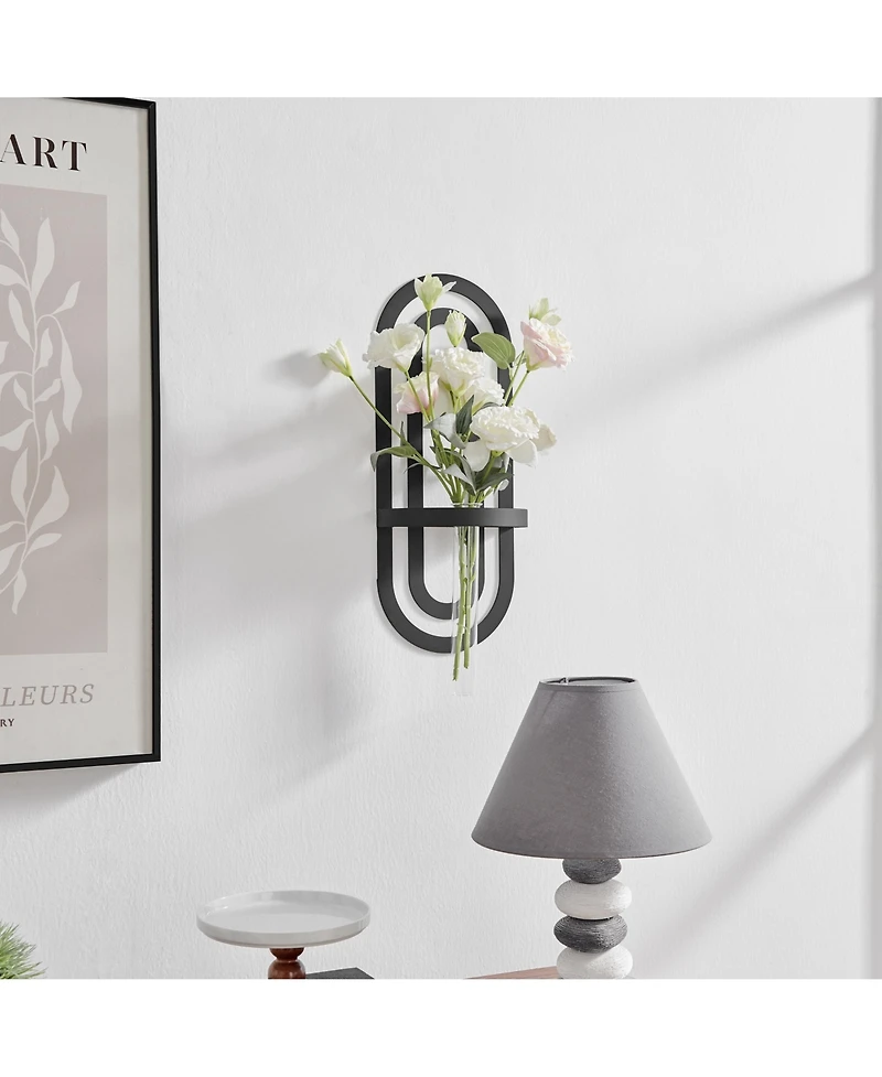 Danya B Jacob Modern Black Metal Double Oval Frame Clear Glass Wall Mounted Vase