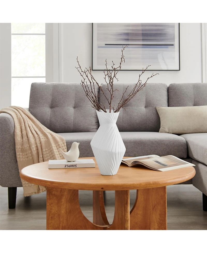 Danya B Eos White Ribbed Angular Glass Tabletop Vase