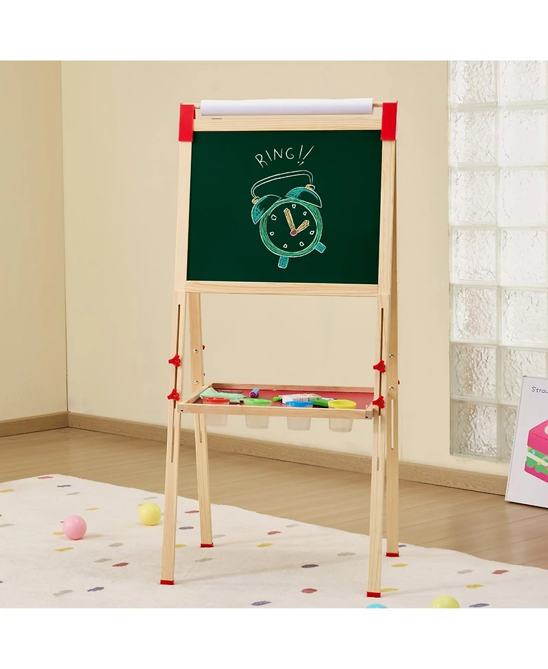 Hongge Kids Art Easel with Adjustable Height Double Sided Magnetic Board and Complete Drawing Accessories