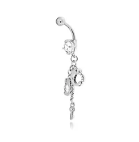 Bling Jewelry Secret Shades Cz Crystal Dangle Hand-Cuffs With Key Bar And Ball Style Navel Belly Ring Surgical Steel 14G