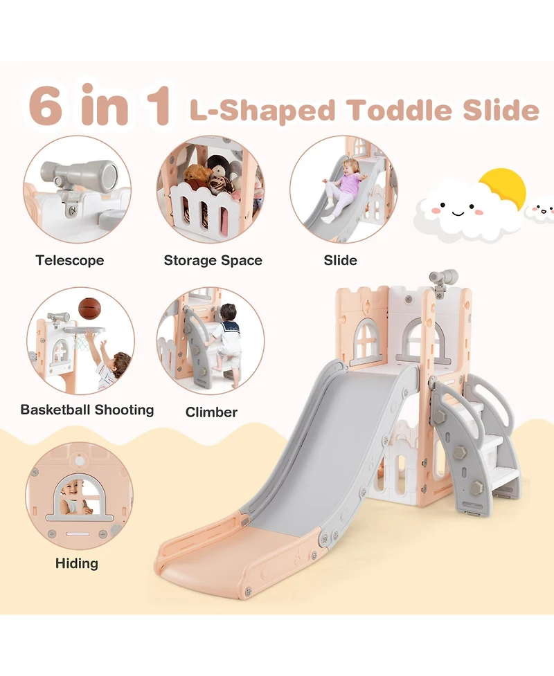 Hongge 6-in-1 Toddler Slide and Playground Set with Basketball Hoop and Climbing Ladder